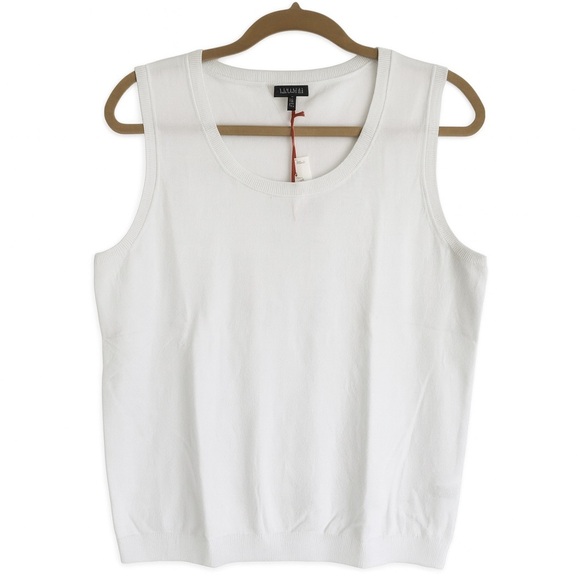 NWT Talbots Classic Knit Tank Top Shell White Sleeveless Cotton Resort Office L - Picture 1 of 8